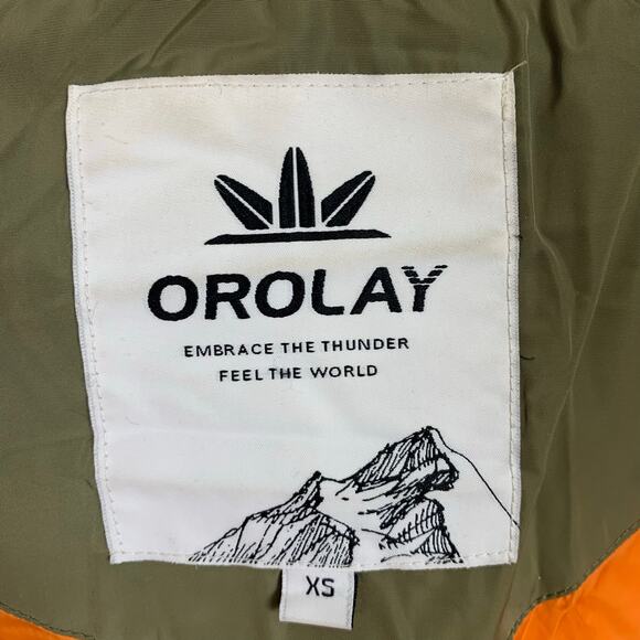 OROLAY Women's XS Thickened Down Hooded Coat Army Green Orange Lining - Picture 11 of 13